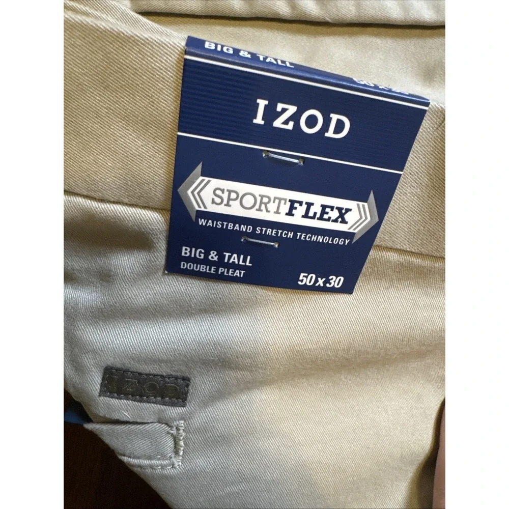 IZOD Big & Tall 50x30 Dress Pants‎ Double Pleat Stretch Khaki NWT SportFlex